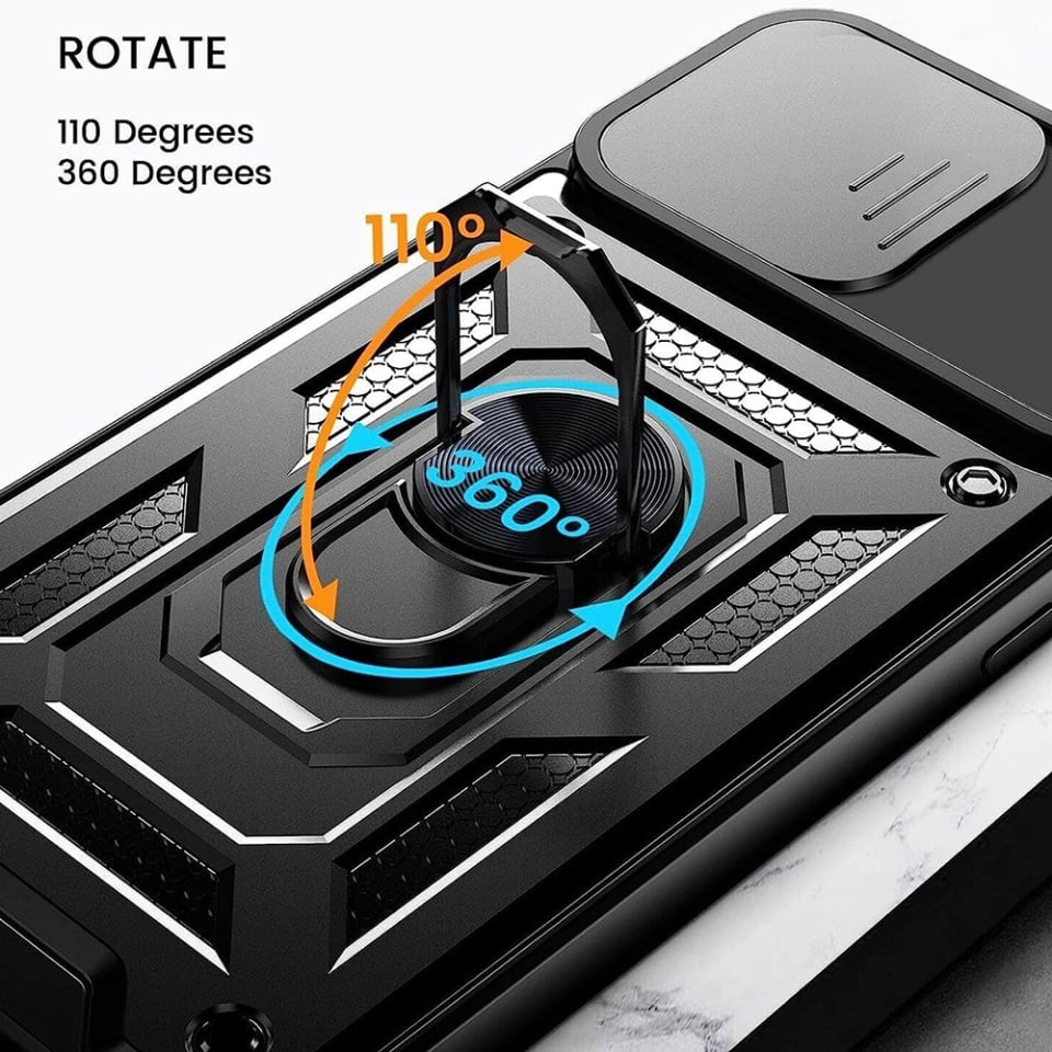 Husa pentru Honor 90 Lite, SKYDDAR INNOVATION, CamShield, Inel magnetic, set cu sticker, Negru