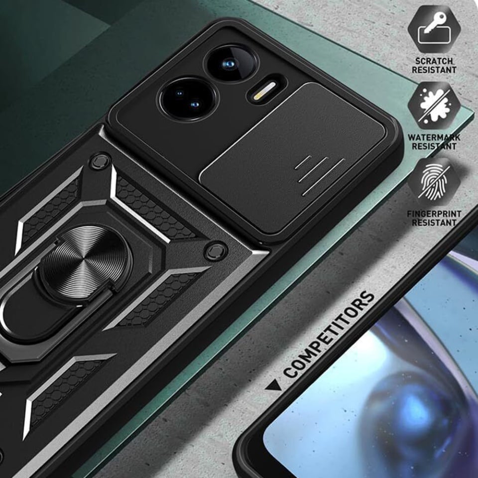 Husa pentru Honor 90 Lite, SKYDDAR INNOVATION, CamShield, Inel magnetic, set cu sticker, Negru