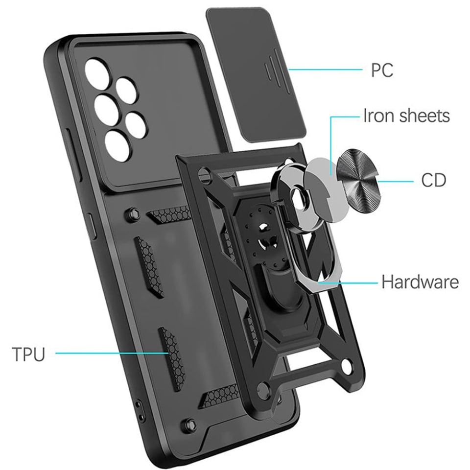 Husa pentru Samsung Galaxy A52, SKYDDAR INNOVATION, CamShield, set cu sticker, Negru