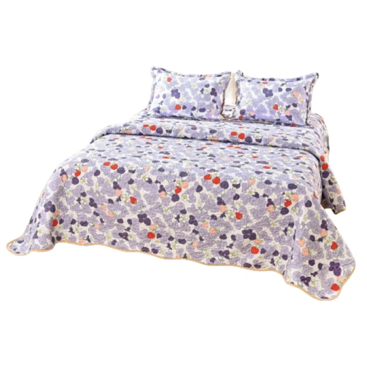 Cuvertura de pat, Microfibra, 3 piese, 2 persoane, 230x250cm, Imprimeu Multicolor