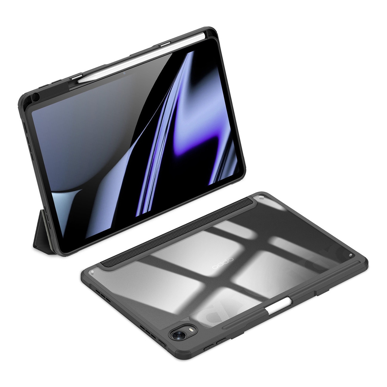 Husa tableta Dux Ducis Toby pancerne cu clapa Smart Case, suport pentru stylus, neagra, set