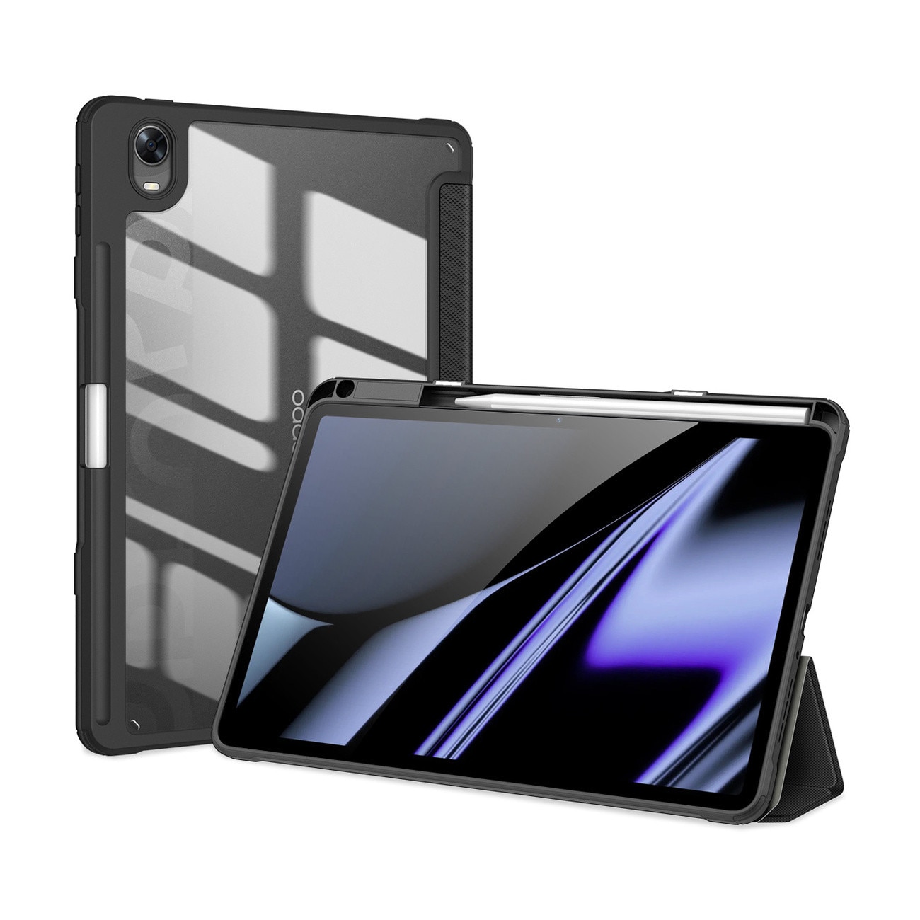 Husa tableta Dux Ducis Toby pancerne cu clapa Smart Case, suport pentru stylus, neagra, set