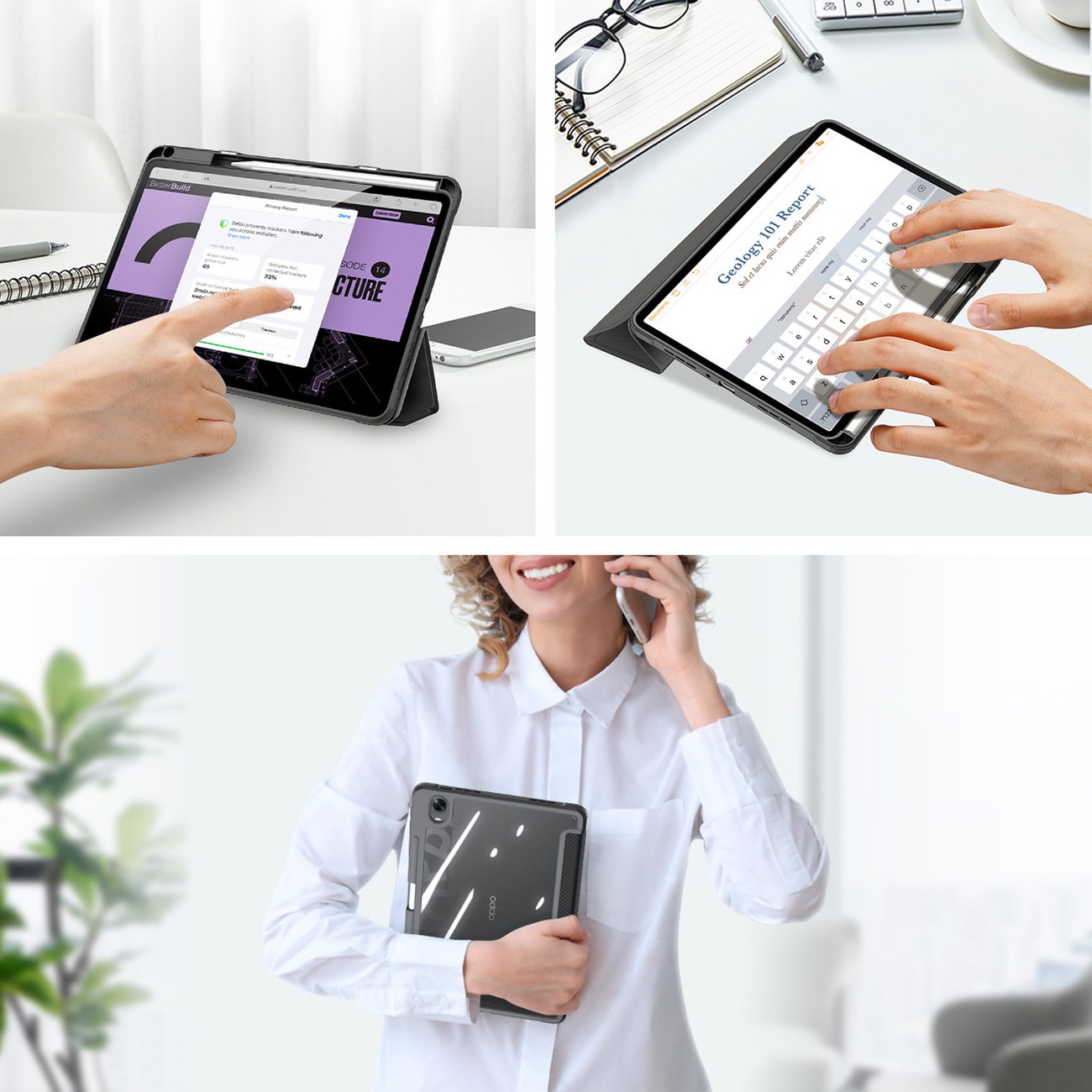 Husa tableta Dux Ducis Toby pancerne cu clapa Smart Case, suport pentru stylus, neagra, set