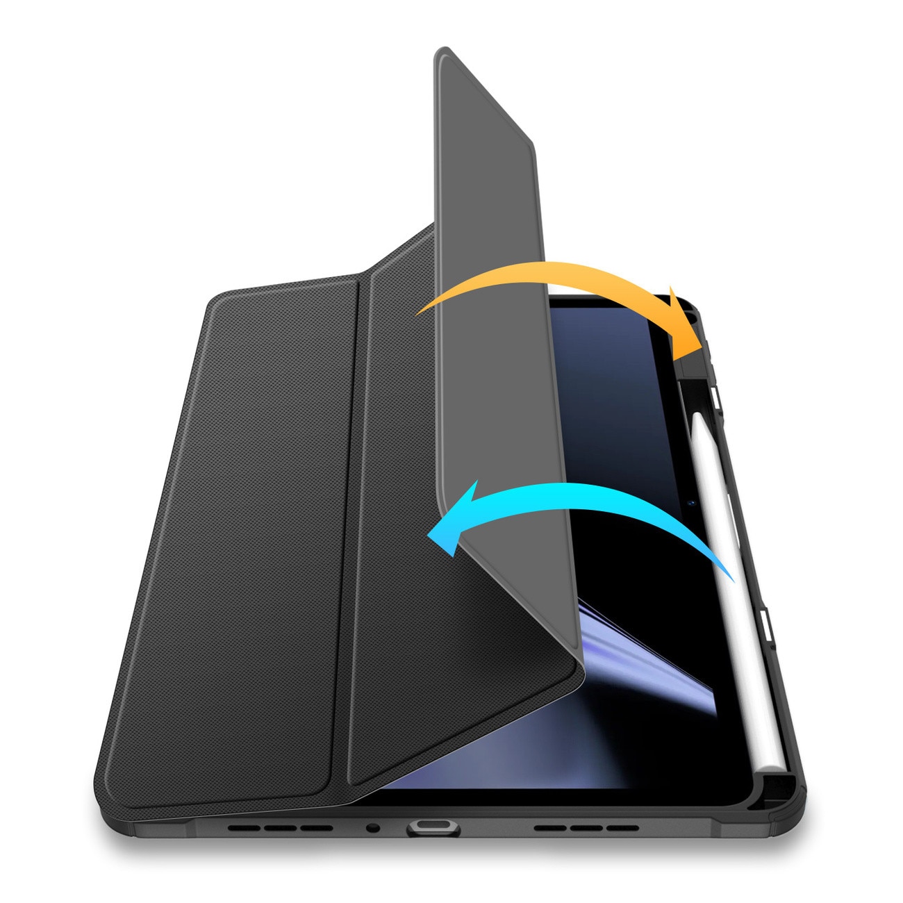 Husa tableta Dux Ducis Toby pancerne cu clapa Smart Case, suport pentru stylus, neagra, set
