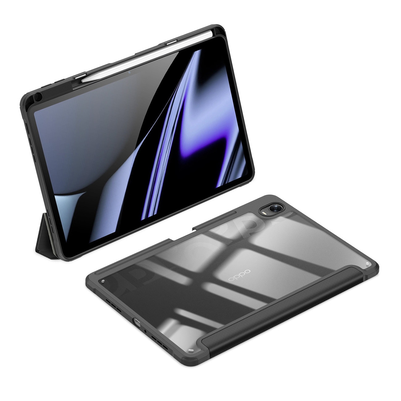 Husa tableta Dux Ducis Toby pancerne cu clapa Smart Case, suport pentru stylus, neagra, set
