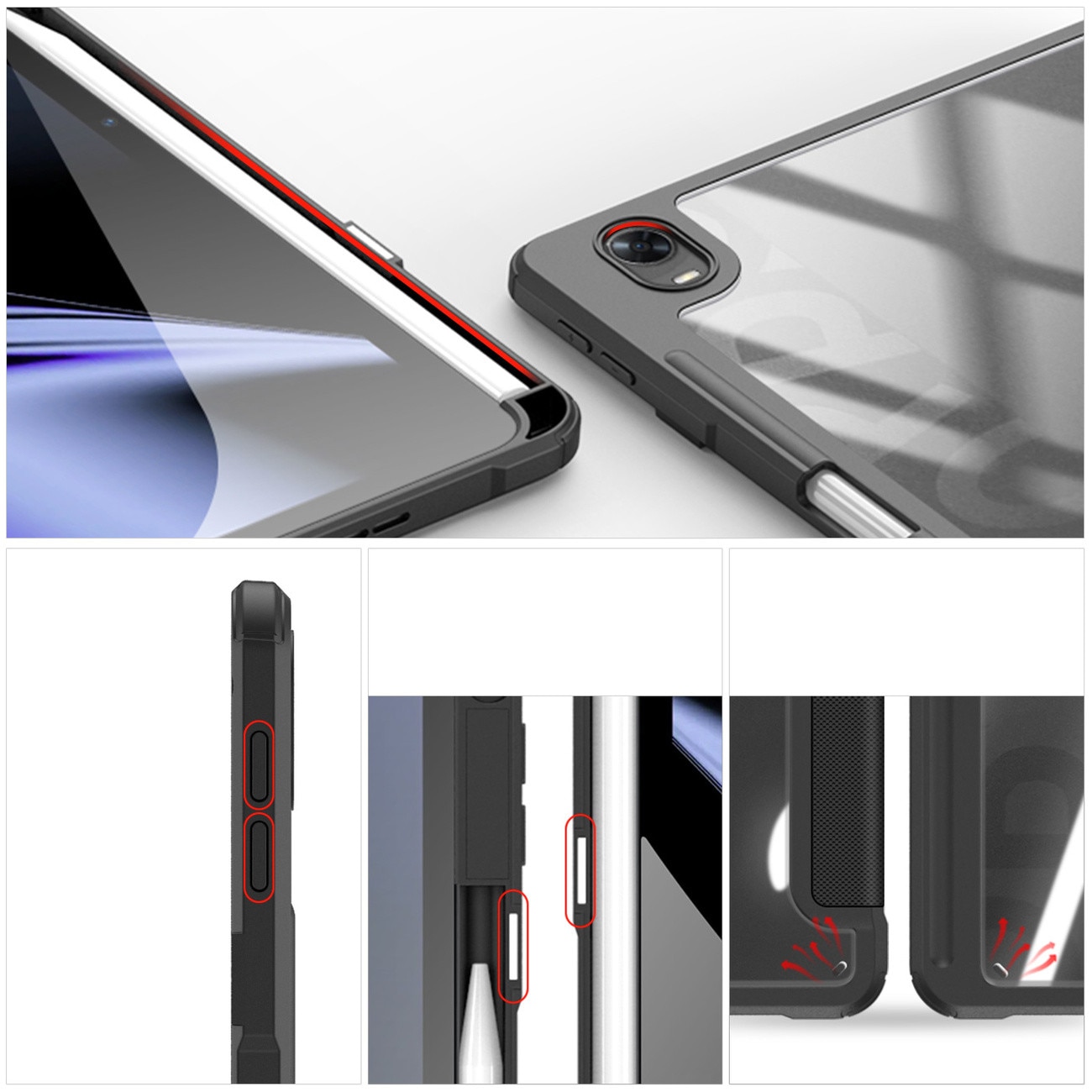 Husa tableta Dux Ducis Toby pancerne cu clapa Smart Case, suport pentru stylus, neagra, set