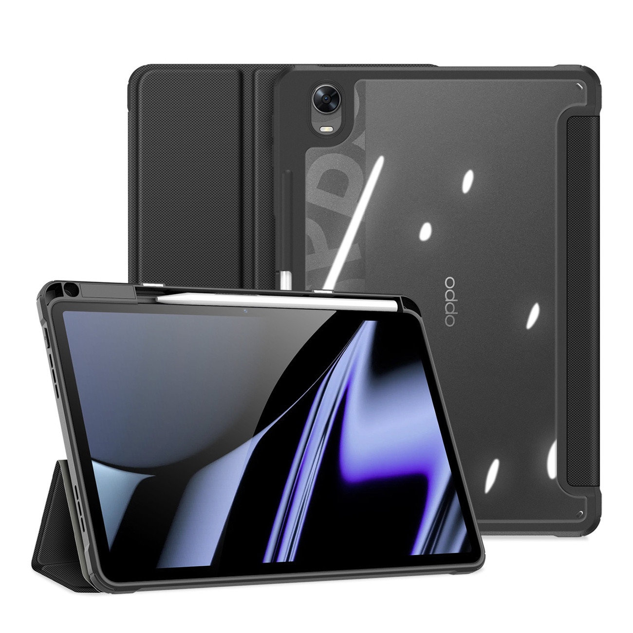 Husa tableta Dux Ducis Toby pancerne cu clapa Smart Case, suport pentru stylus, neagra, set