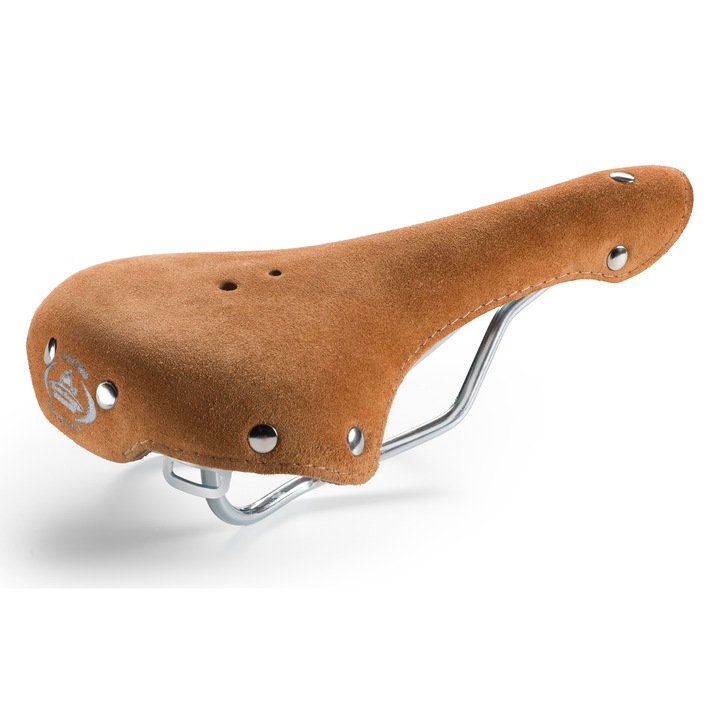 Șa de bicicletă Selle Montegrappa SMC4, piele naturală Nubuck, unisex, maro deschis