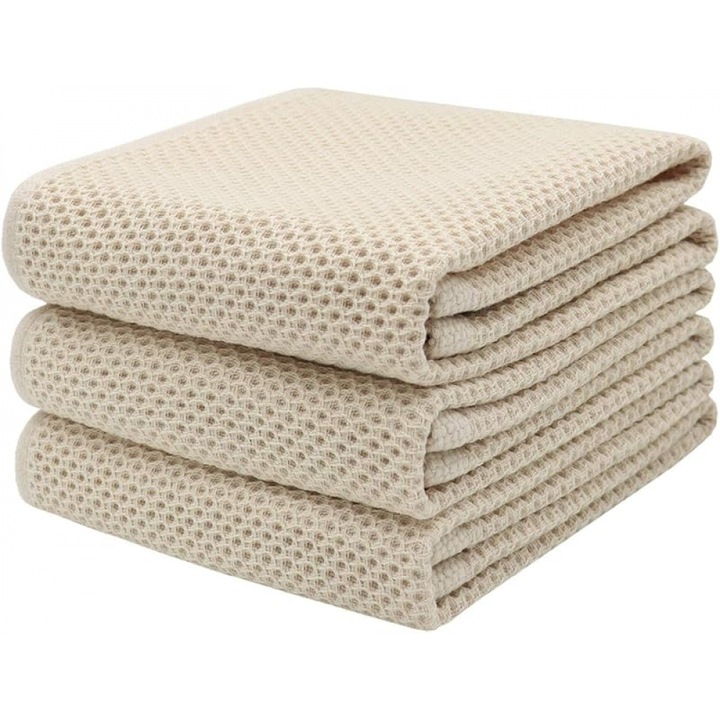 Комплект от 3 кухненски кърпи от памук, SUNNYYDS, светлобежов, 12x12 инча