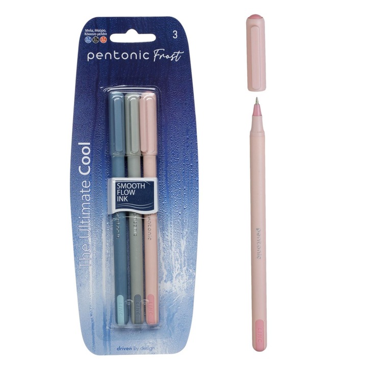 Set pixuri cu bila Pentonic 0.7mm, albastru, negru, rosu, 3buc