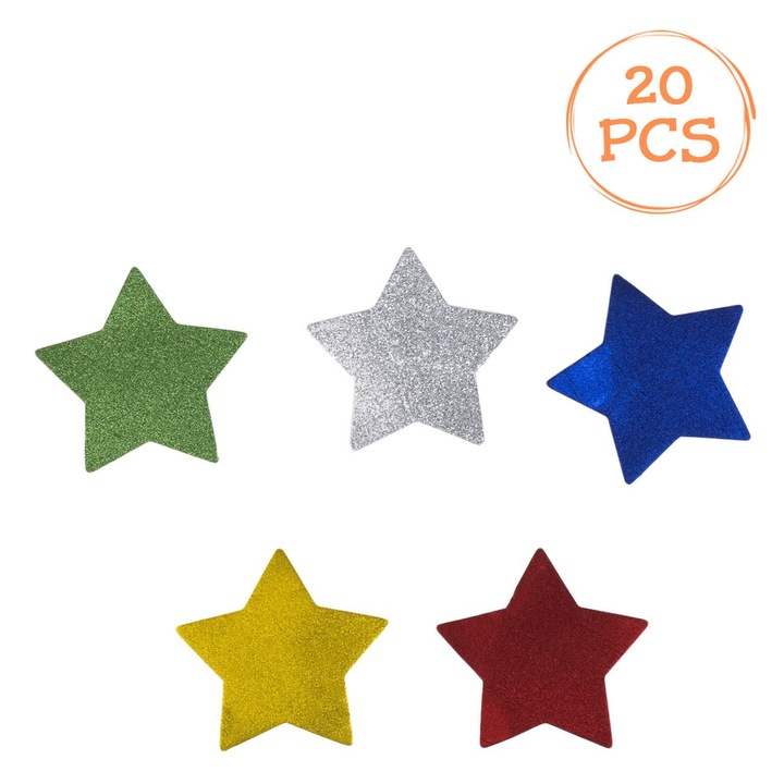 Accesorii creatii de craciun stele din spuma de diferite culori cu glitter - 2buc