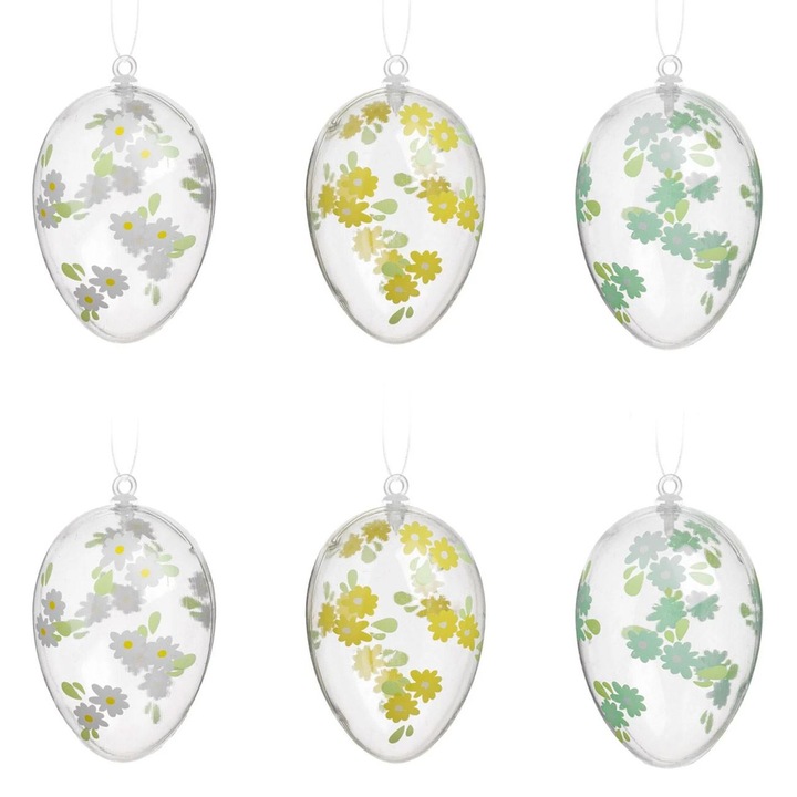 Set creativ de paste oua transparente cu flori colorate 5x7cm - 6buc