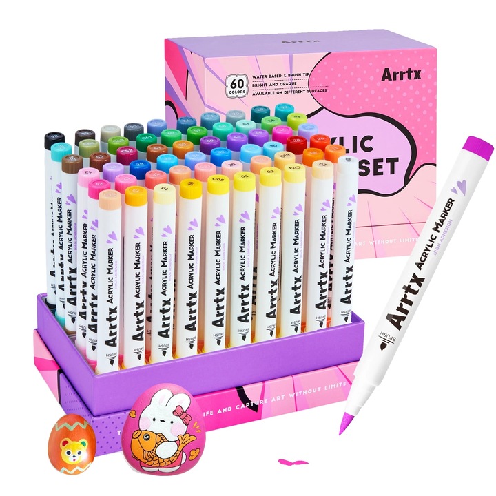 Комплект арт маркери, 60 цвята, нетоксичен, водоустойчив