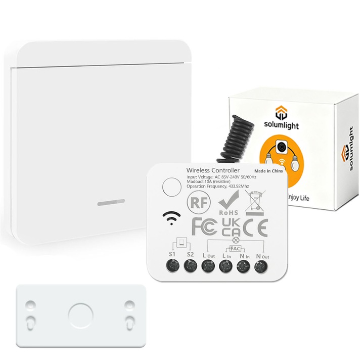 Comutator Wireless Montat pe Perete, General, Tehnologie RF 433MHz, Fara Cabluri, 10A, 85V-240V, 40x33x18mm, 1/2/3 Butoane - Alegere Libera