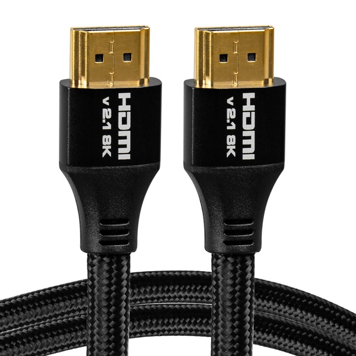 HDMI 2.1 кабел 3M Vayox VA0031, 8K 4K Ultra HD, 48Gbps 8K 60Hz 4K 144Hz 2K 240Hz, Съвместим с PS5 Xbox Series XS конзола, OLED телевизор, HDR10, eARC, златни краища, памучна обвивка против заплитане, черен