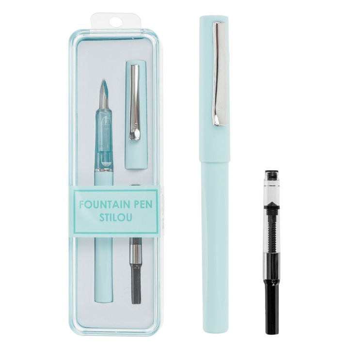 Комплект писалка в пастелно тъмносиньо, 1 резерва мастило