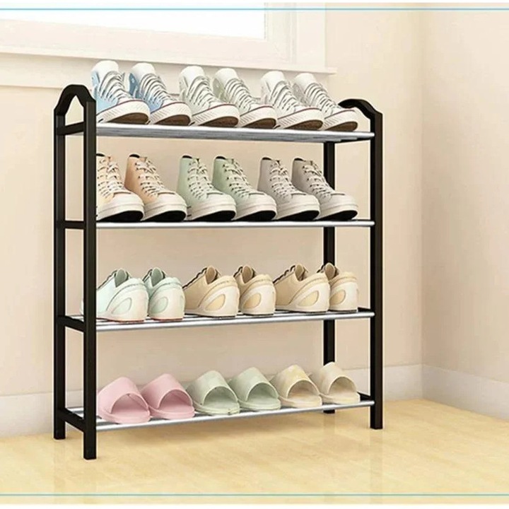 Raft metalic pentru incaltaminte, 4 etaje spatioase, negru, 60 x 25 x 66 cm, usor de montat