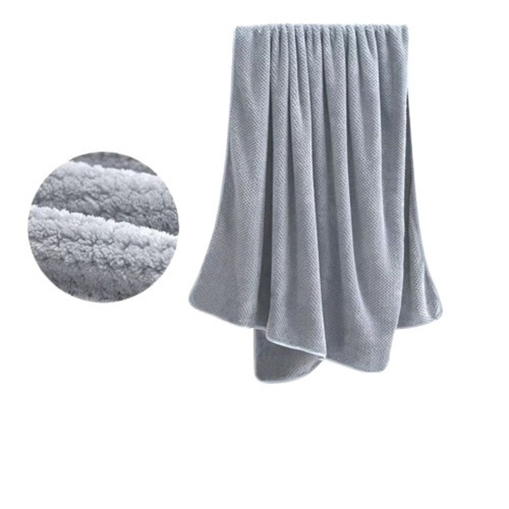 1 брой голяма кърпа за баня от микрофибър, супер абсорбираща и бързосъхнеща кърпа за баня, кърпа за душ, плуване, сауна, спа и др. 90 × 170 см Сива
