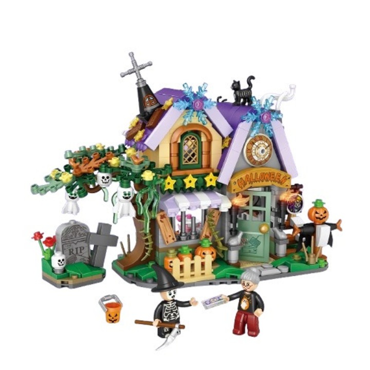 Halloween bantuit casa set de constructii jucarii, 783pcs, cadouri creative pentru baieti si fete