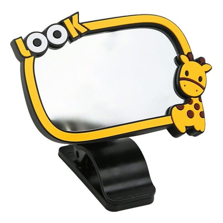 Oglinda retrovizoare auto, Momcbebe, tip clip-on, rotire 360°, forma cerb, galben, 10.6x7.5cm