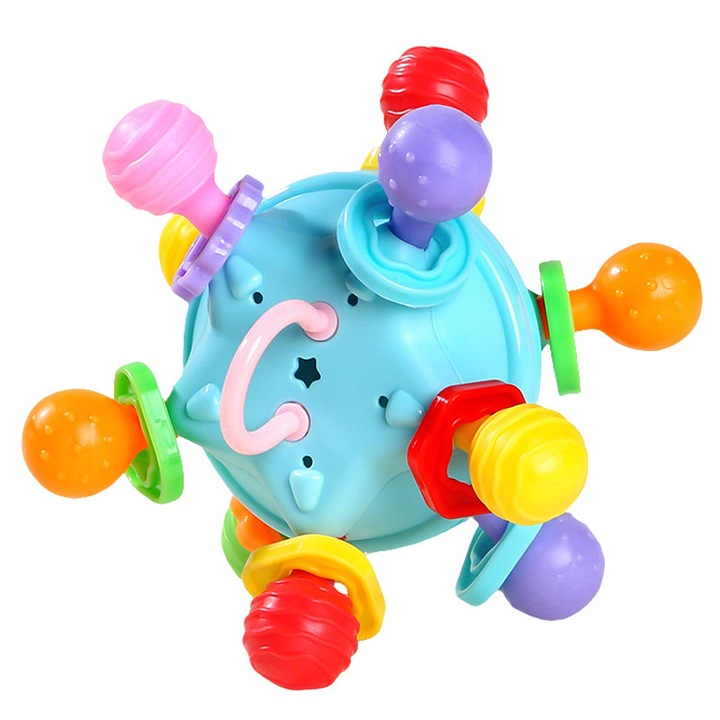 Jucarie interactiva pentru dentitie, Momcbebe, multicolor, 0-2 ani, cu puncte de mestecat si sunete