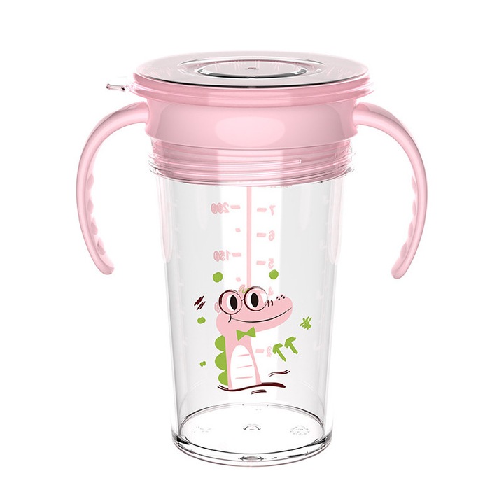 Cana 360 Antiscurgere cu Maner, Momcbebe, 240ml, Roz, 14x14.5cm