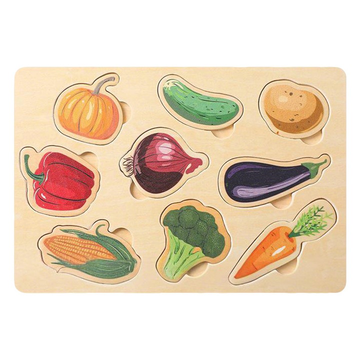 Puzzle lemn Momcbebe 9 piese, colorat, 22.3x14.8x0.6cm, copii 1-2 ani