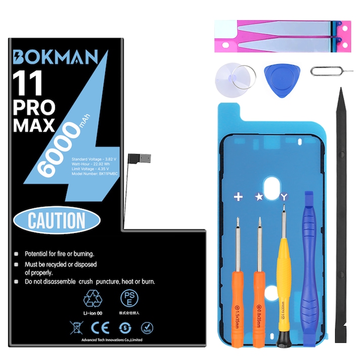 Батерия за iPhone 11 Pro Max, bokman, голям капацитет, 6000mAh