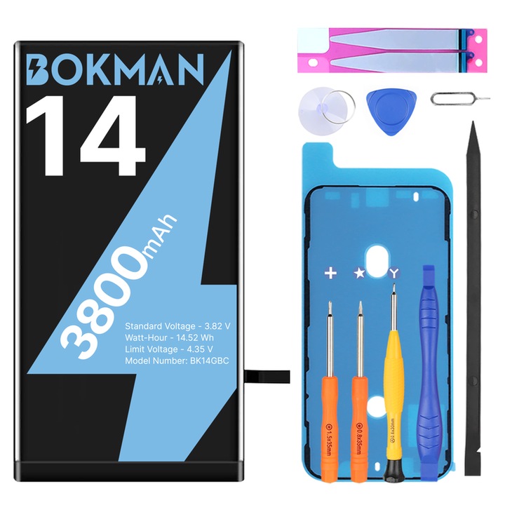 Baterie De Schimb Pentru iPhone 14, bokman, Capacitate Mare, 3800 mAh