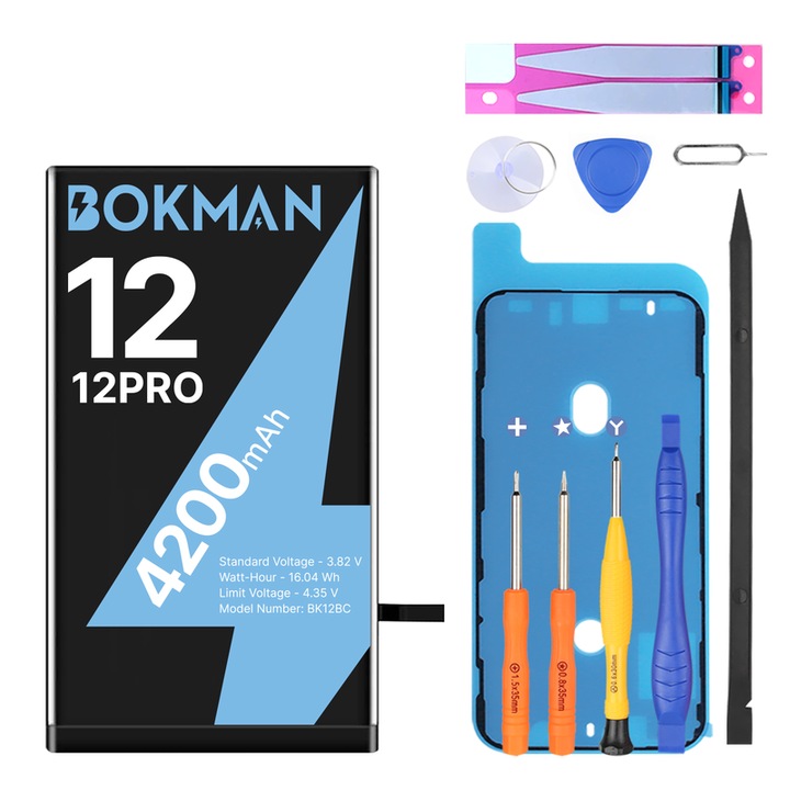 Baterie De Schimb Pentru iPhone 12 / iPhone 12 Pro, bokman, Capacitate Mare, 4200 mAh