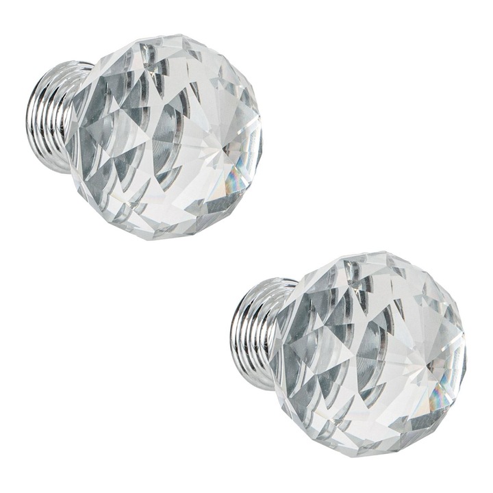 Set manere buton cu cristal din aliaj de aluminiu de culoare argintie pentru mobila ø28mm