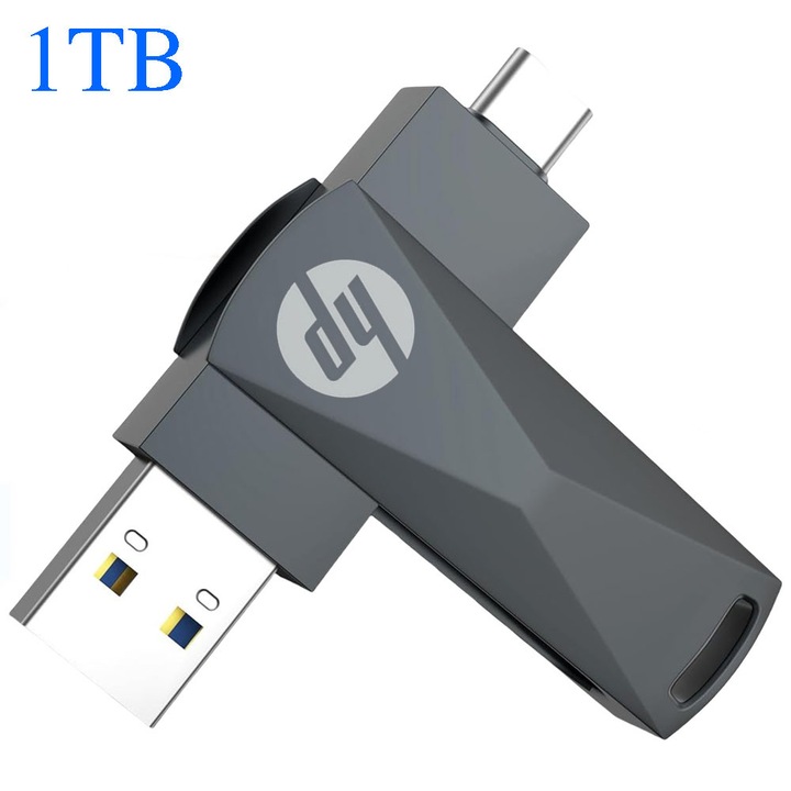 USB 3.0 flash meghajtó, 1TB, kettős forgó, ezüst, kulcstartó lyukkal