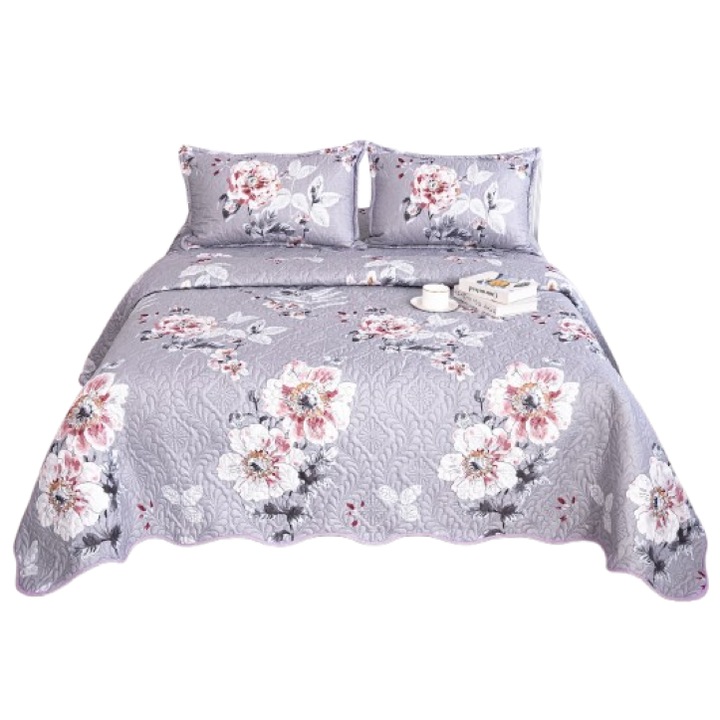 Cuvertura de pat, Microfibra, 3 piese, 2 persoane, 220x240cm, Imprimeu Mini Buchet, Multicolor