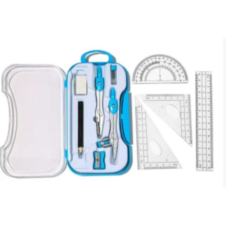 Kit instrumente de geometrie pentru incepatori, albastru