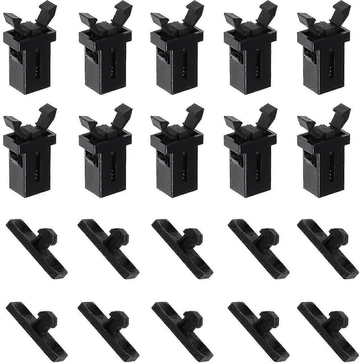 Set 10 perechi incuietori pentru capac cos de gunoi, plastic, negru, dimensiuni 21x15x8mm