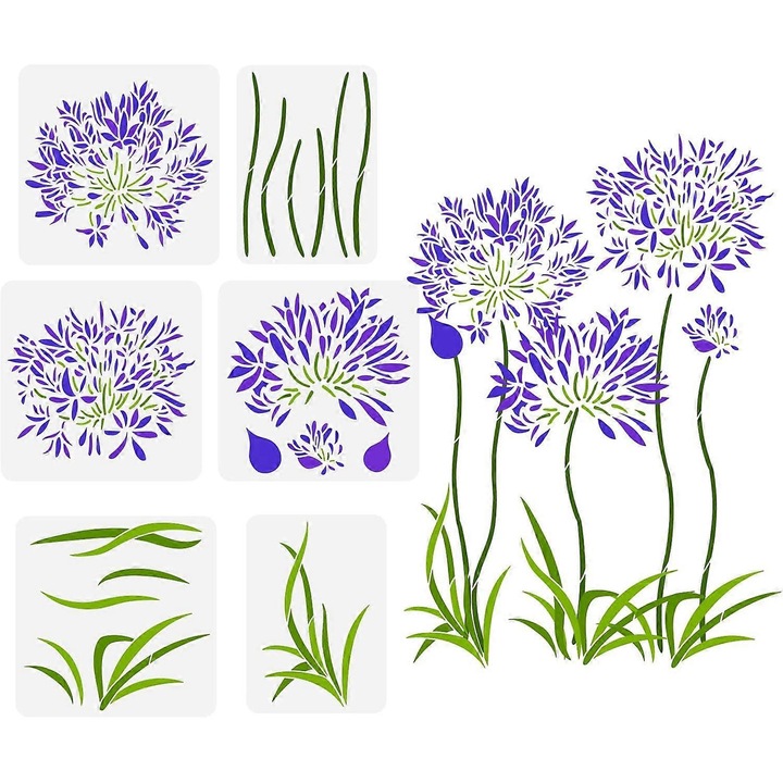 6 darabos Agapanthus faldekorációs sablonkészlet, 2 méret, újrafelhasználható