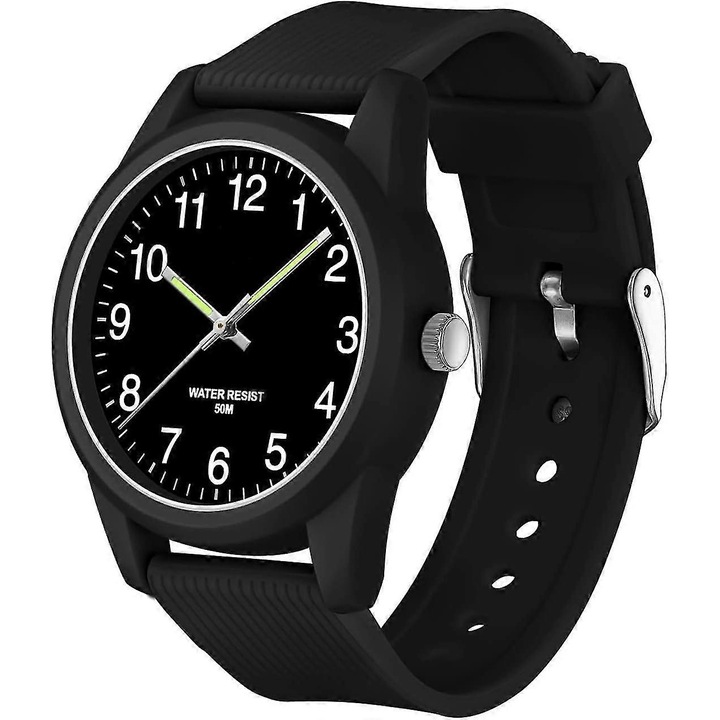 Аналогов часовник за деца, 50м водоустойчив, TPU каишка, ABS корпус, черен