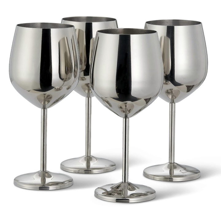 Pahar din otel inoxidabil, set, argintiu, design clasic, rezistent la spargere