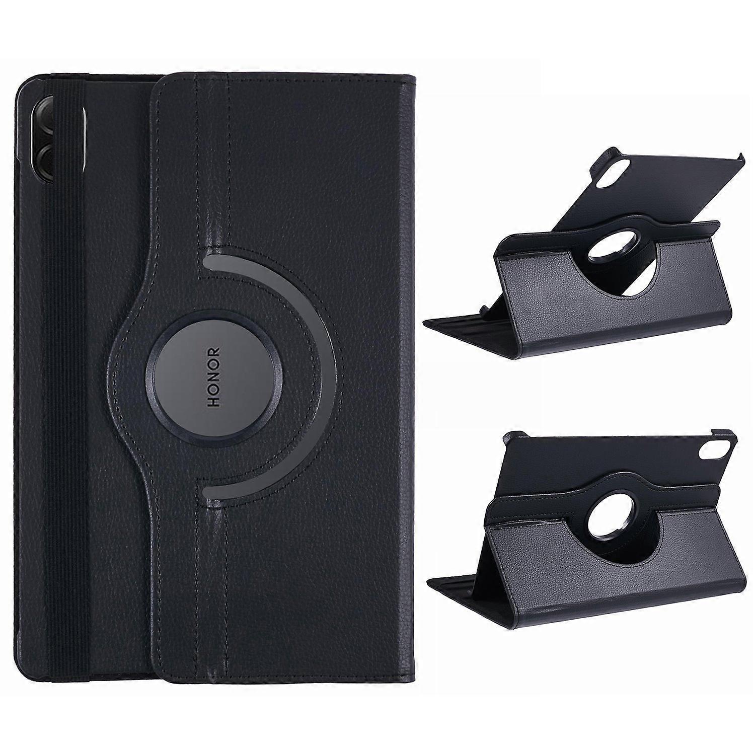 Husa tableta cu suport rotativ, pentru Honor Pad X8a/X9, piele ecologica cu textură Litchi, negru