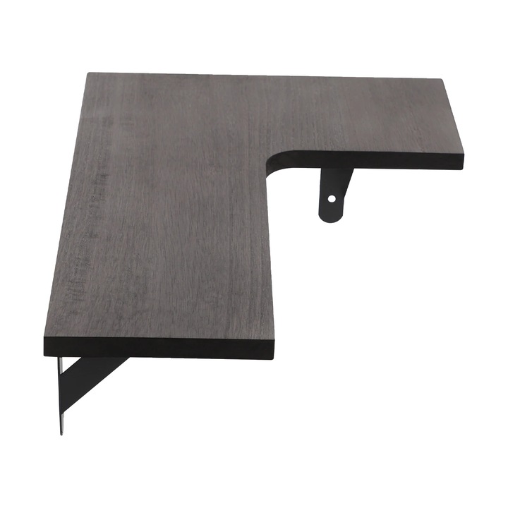 Raft pe colt lemn ecologic, negru, montare pe perete, 5 bucati