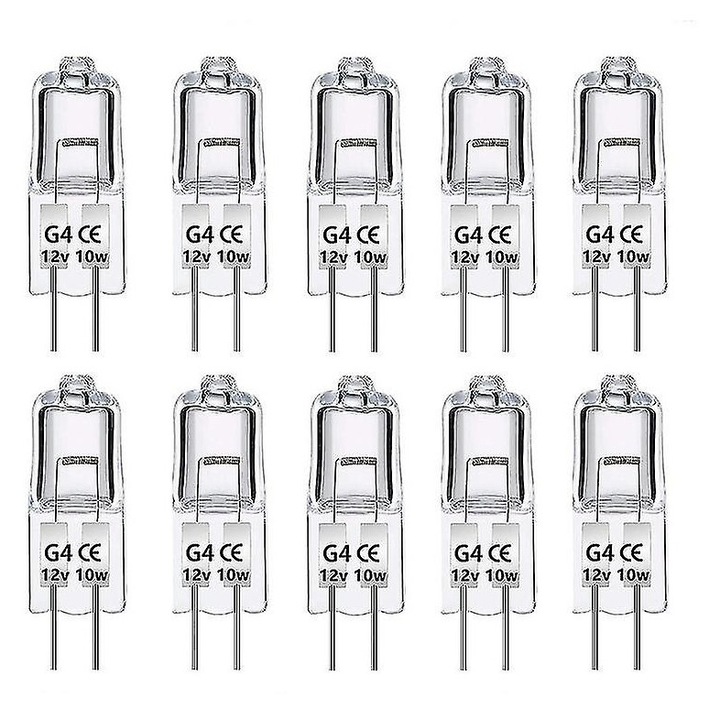 Set 10 becuri halogen G4 10W 12V dimabile, lumina calda 2700K, 30x8mm