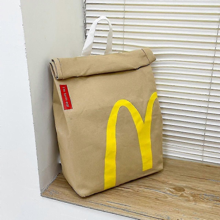 Geanta crossbody, design logo fast food, bej/galben