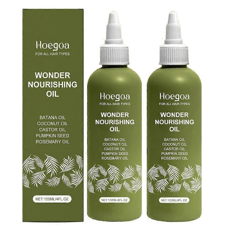 Ulei de crestere a parului, 100% pur, cu ulei de ricin, cocos si rozmarin, set 2 bucati