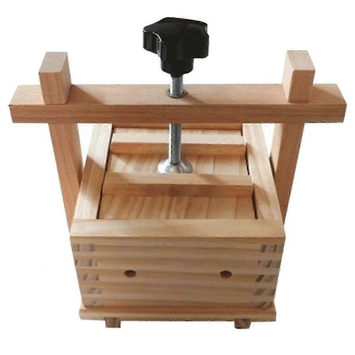 Mold de tofu din lemn, set cu sac, carpa, 12x12x8cm, culoare lemn