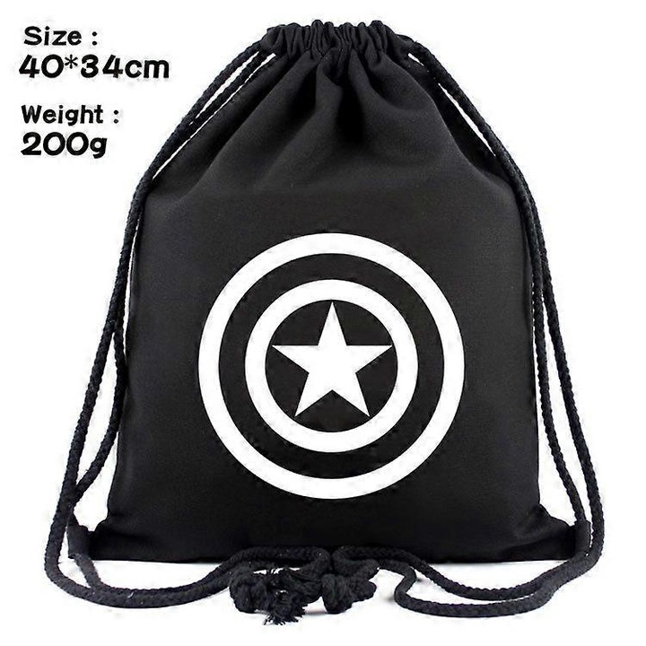 Rucsac cu snur, poliester, negru/alb, model Captain America