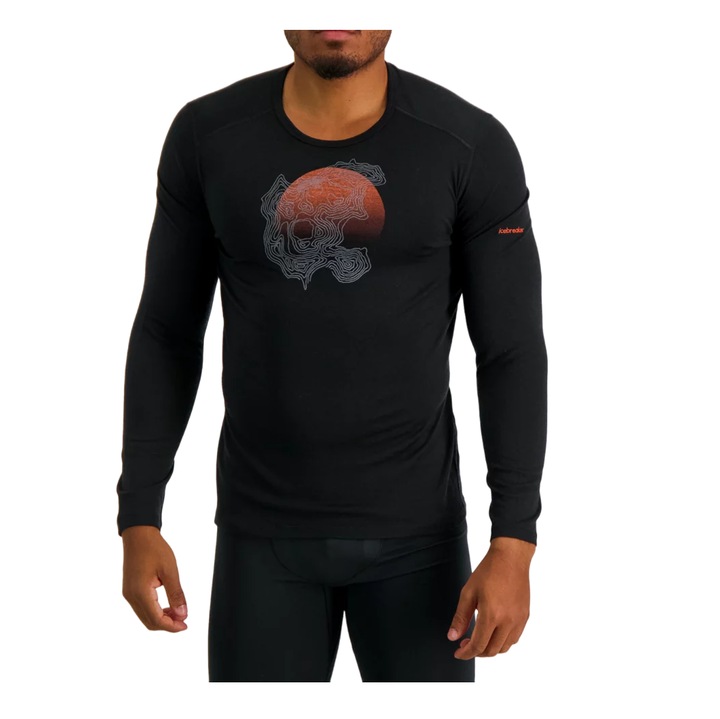 Bluza merino barbati Icebreaker 200 Oasis Crewe Thermal Ruapehu Round Negru, Negru