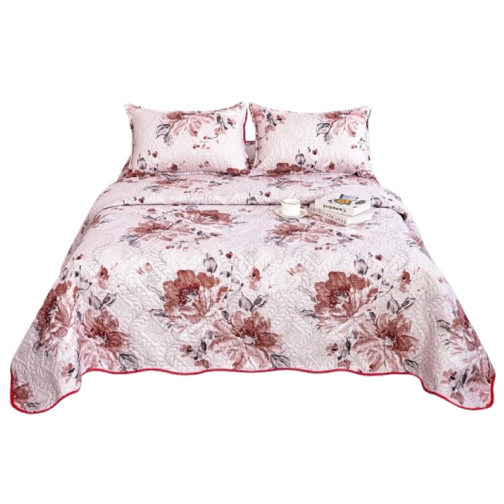 Set cuvertura/2 fete de perna, imprimeu floral, multicolor, 220x240cm, microfibra