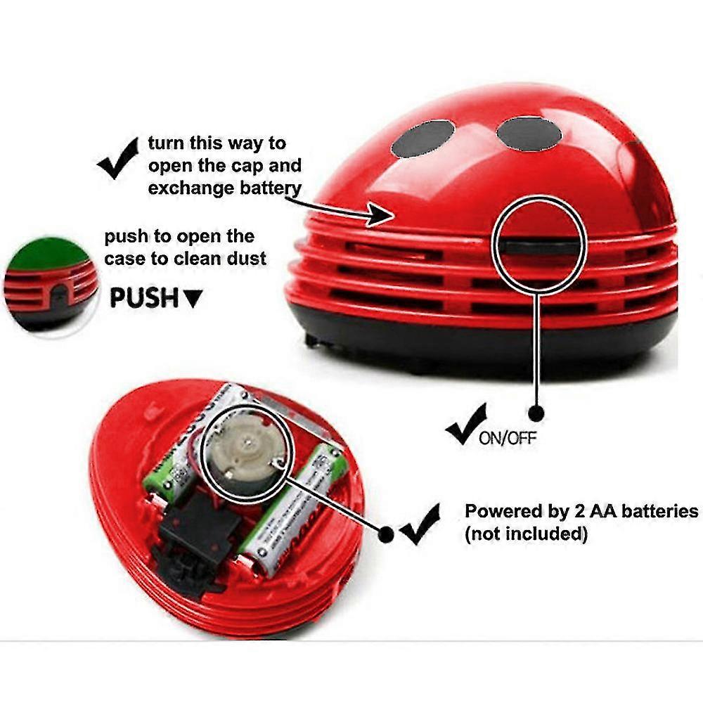 Aspirator mini portabil fara fir, design buburuza, rosu