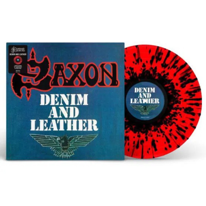 Album Vinyl Saxon, Denim And Leather, design rosu splatter, 1 disc