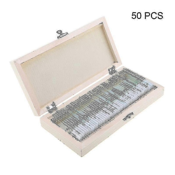 Set de 50 preparate microscopice, sticla optica, cutie din lemn, 7.5x2.5cm